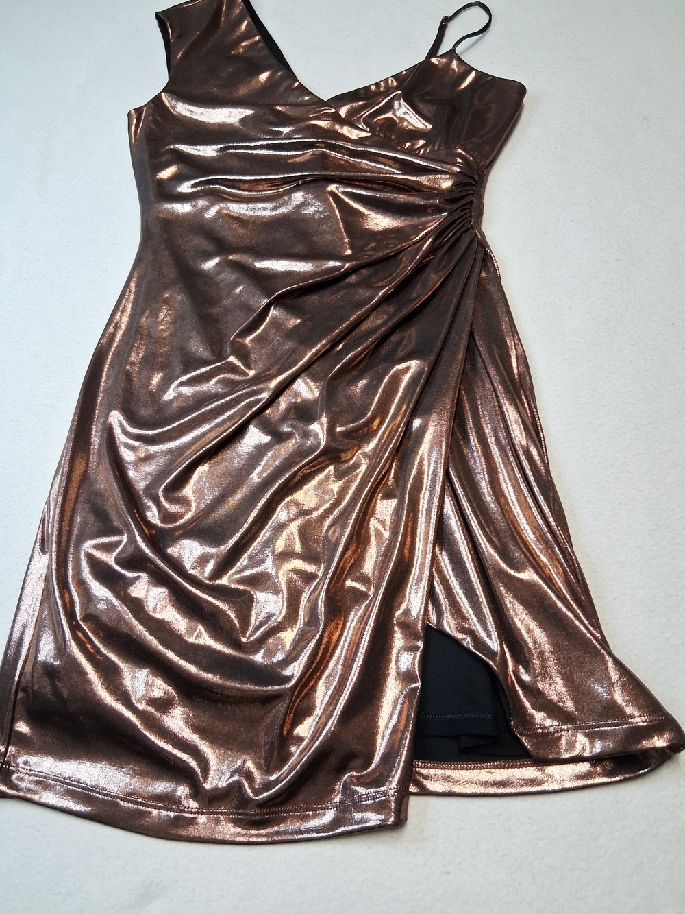 BCBGMaxAzria Metallic Bronze One-Shoulder Mini Dress - Picture 4 of 7